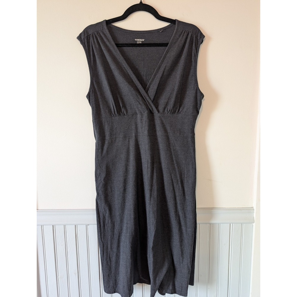 Toad & Co Palmira Dress Womens Large Gray Organic Cotton Outdoor Granola Gorp